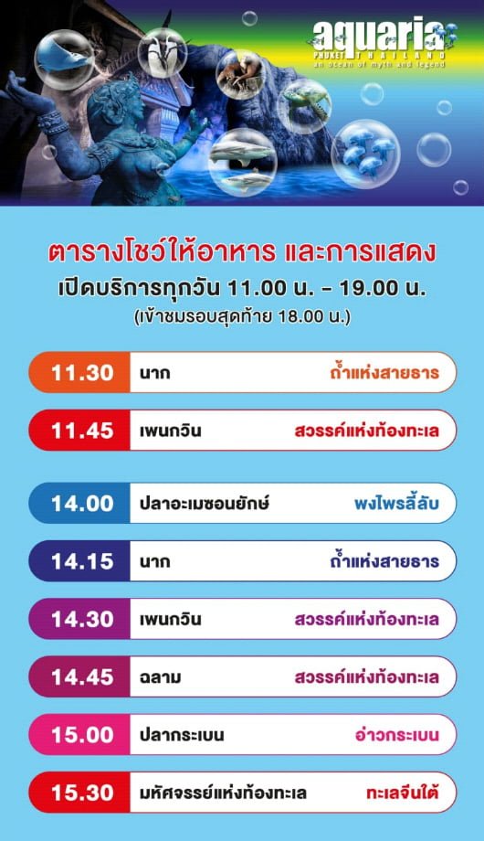 ตารางโชว์ให้อาหารปลา อควาเรีย ภูเก็ต