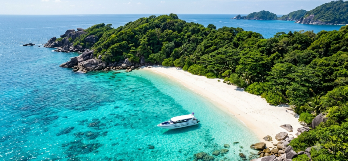 วิวทางอากาศของหมู่เกาะสิมิลัน น้ำทะเลสีฟ้าใส หาดทรายขาว เหมาะสำหรับเที่ยวเกาะสิมิลัน คนไทย