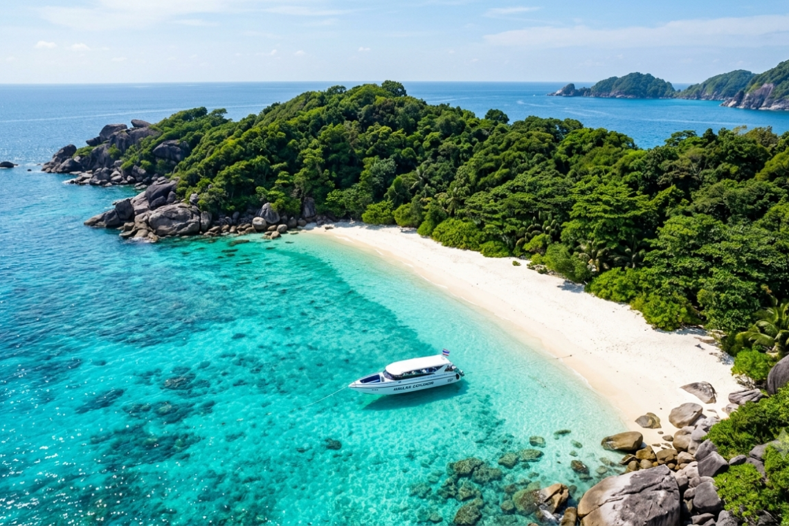 วิวทางอากาศของหมู่เกาะสิมิลัน น้ำทะเลสีฟ้าใส หาดทรายขาว เหมาะสำหรับเที่ยวเกาะสิมิลัน คนไทย