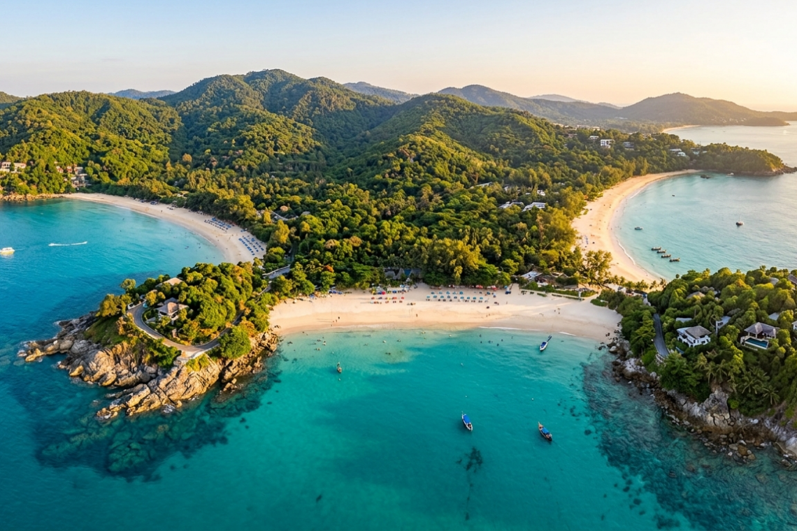 เปรียบหาดภูเก็ต เที่ยวไหนดี ป่าตอง กะตะ กะรน อ่าวมาหยา มุมมองทางอากาศ