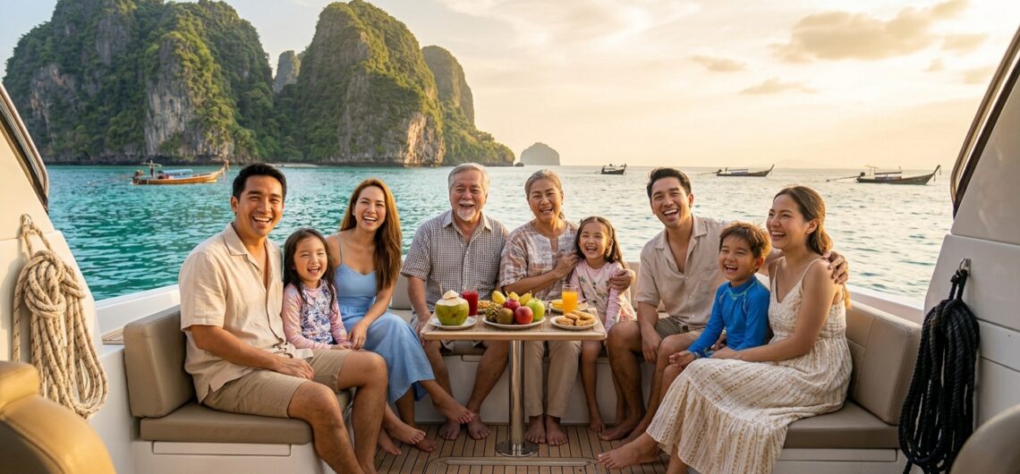 ครอบครัวไทยพาผู้สูงอายุเที่ยวทะเล ภูเก็ต นั่งเรือชมวิวทะเลอันดามันด้วยกัน