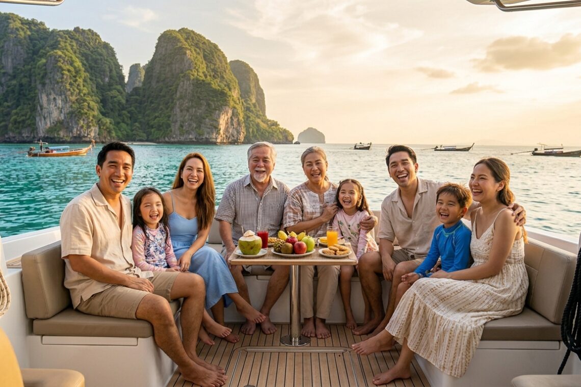 ครอบครัวไทยพาผู้สูงอายุเที่ยวทะเล ภูเก็ต นั่งเรือชมวิวทะเลอันดามันด้วยกัน